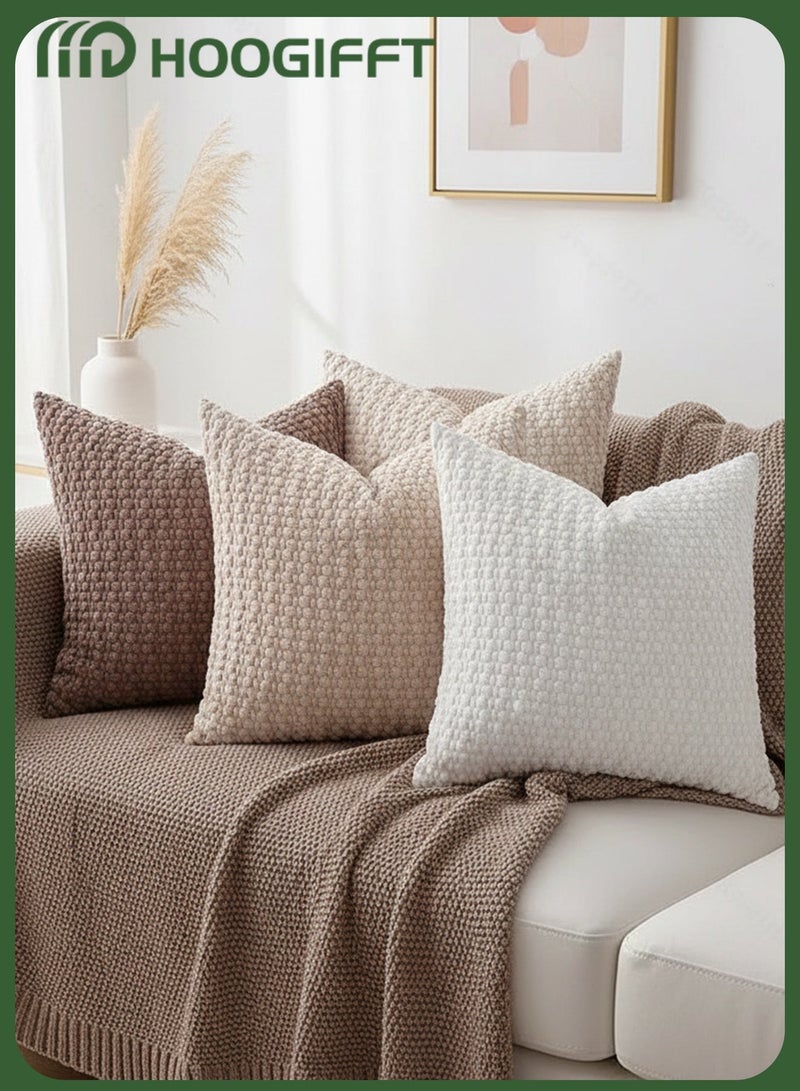 HOOGIFFT 4 Pieces Cushion Cover Set 45x45cm Dutch Velvet Textured Throw Pillow Covers with Hidden Zipper Soft Decorative Square Pillow Cases for Sofa Living Room Bedroom Majlis Home Decor - Image 2
